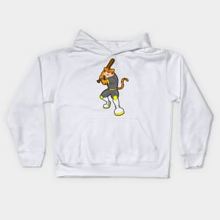 Tiger as Baseball player with Baseball bat Kids Hoodie